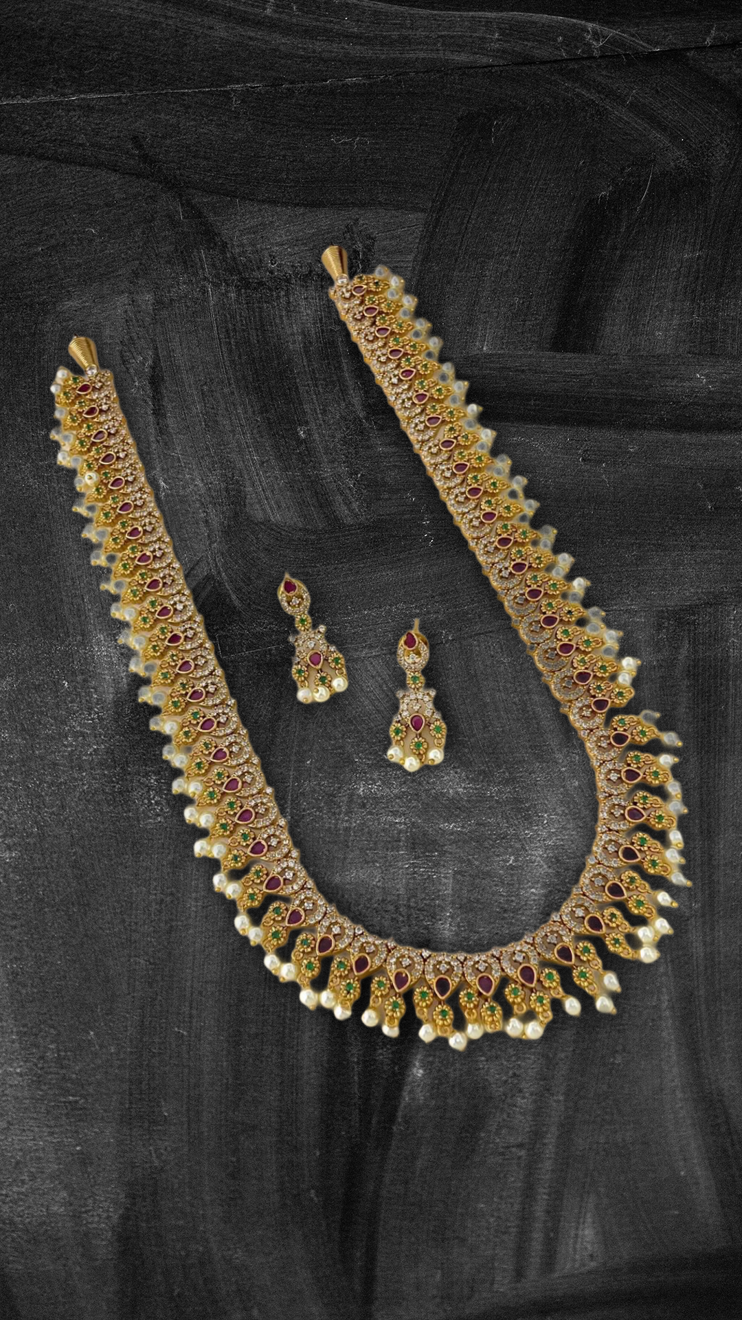 Antique Gold-Tone Necklace & Earring Set with Pearl Drops