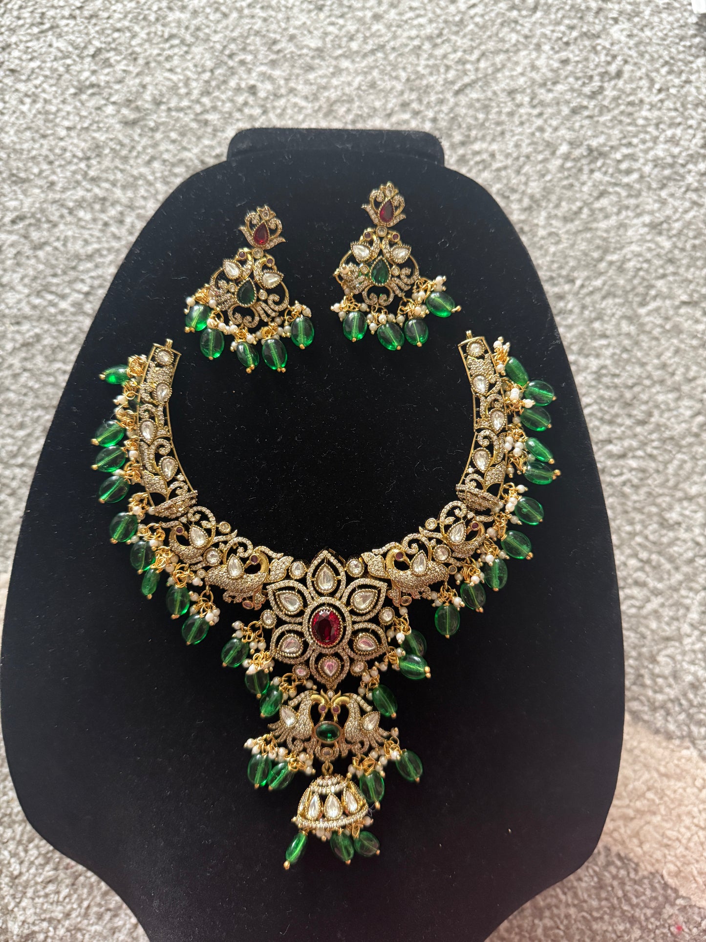 Regal Green & Gold Bridal Necklace Set