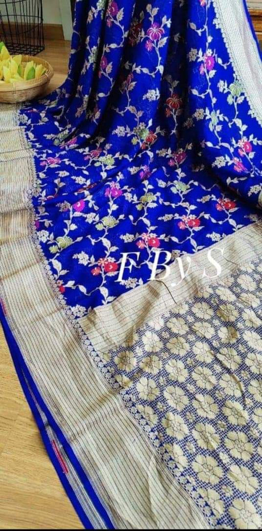 Banarasi Semi Georgette Silk Saree with Multicolor Meenakari Weaving & Zari Border