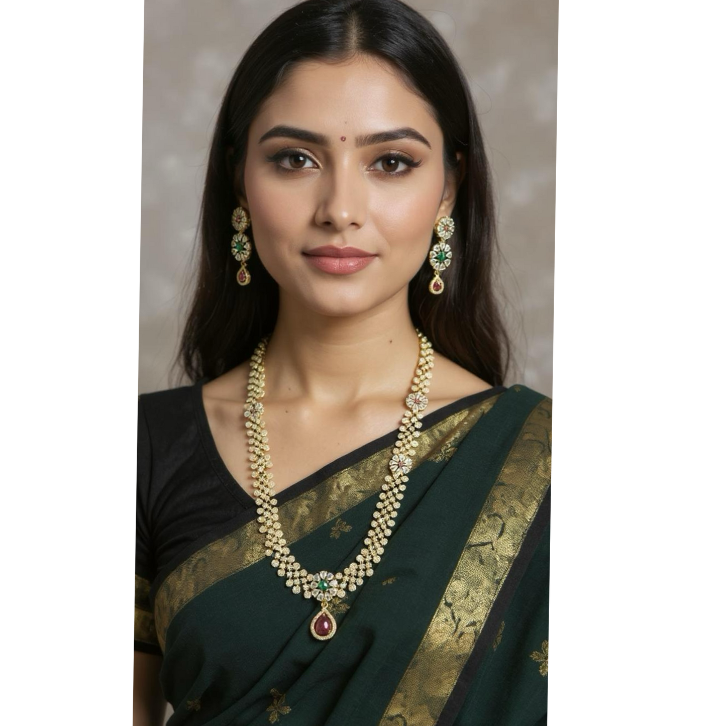 Elegant Stone-Studded Necklace & Earring Set with Multi-Color Accents