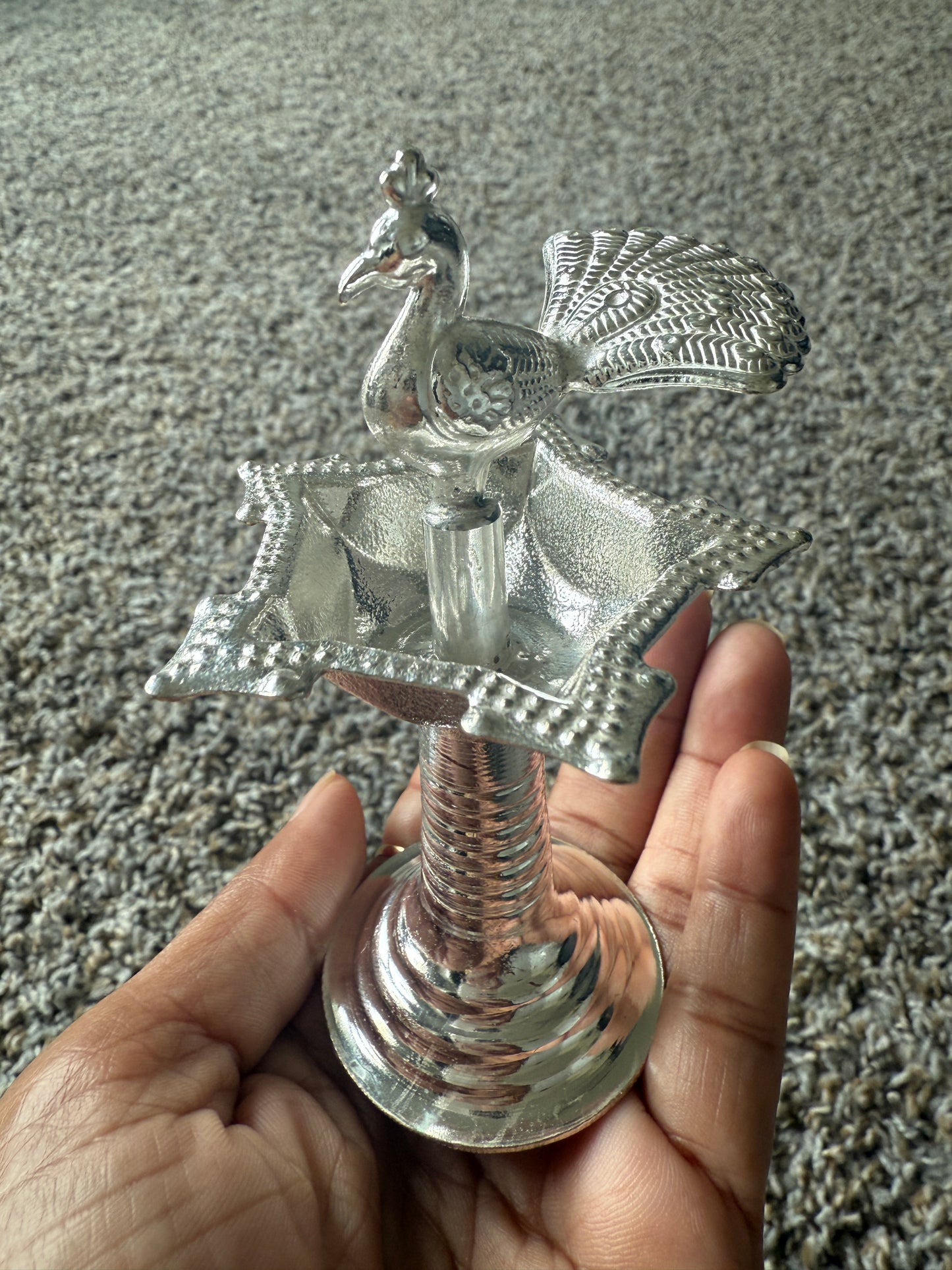 Silver-Tone Peacock Diya