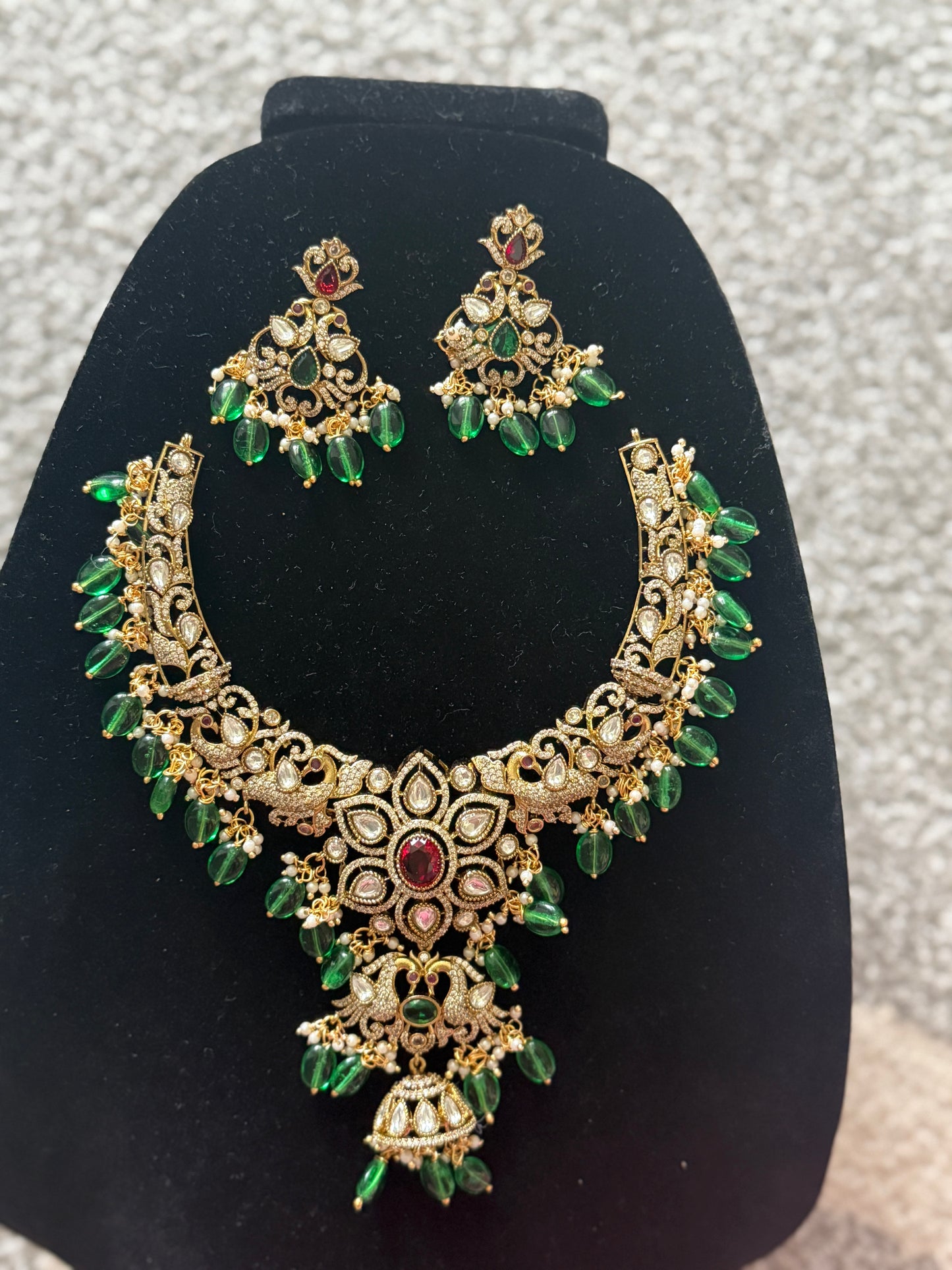 Regal Green & Gold Bridal Necklace Set