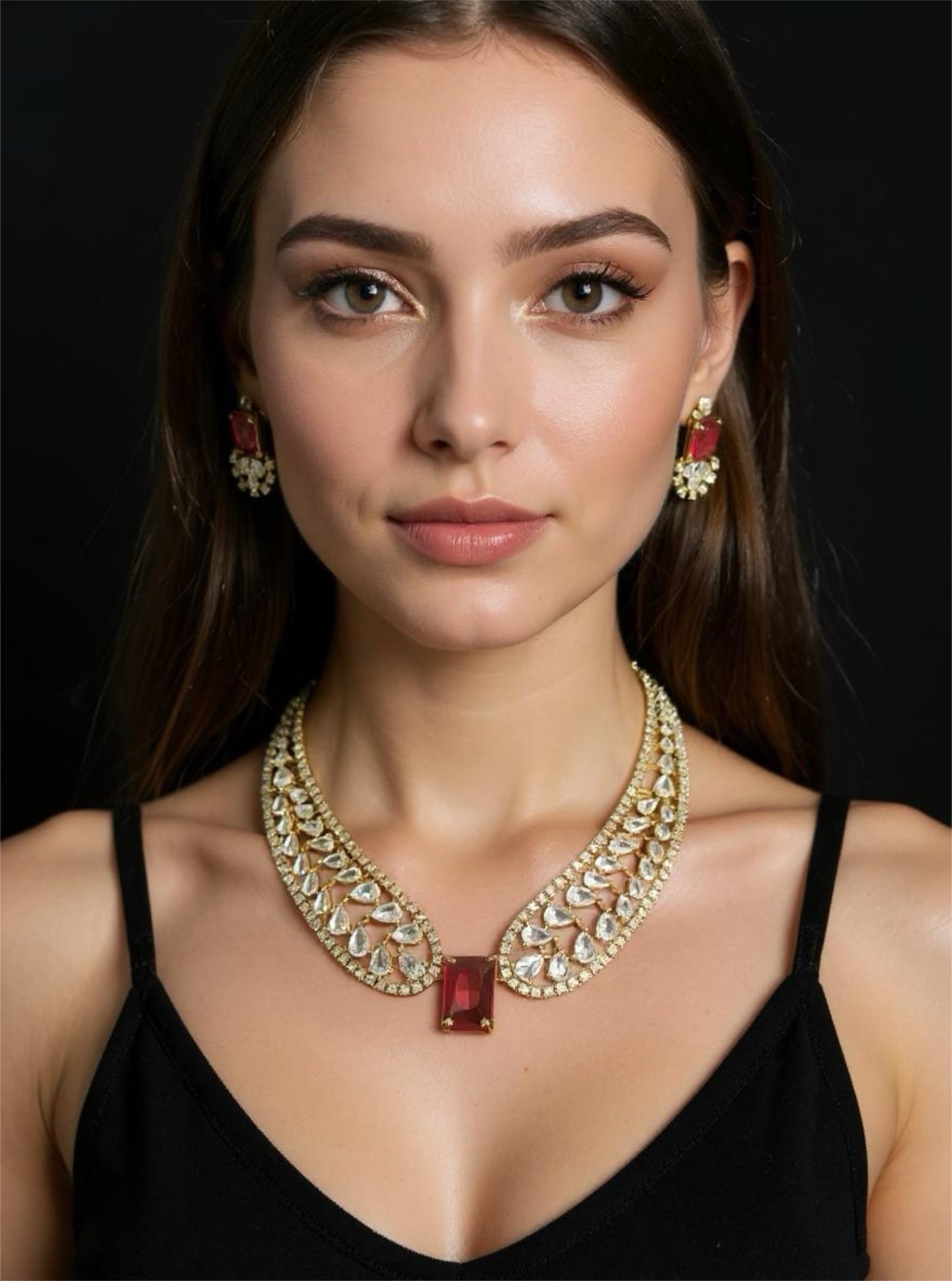Victoria Set – Royal Red & White Stone Necklace and Earring Set