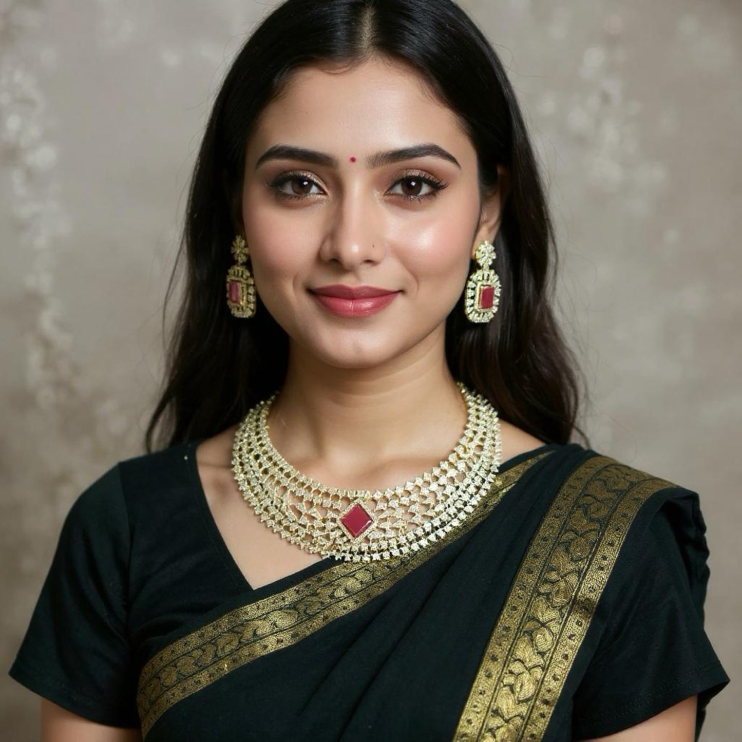 Ruby & Diamond-Style Choker Necklace Set