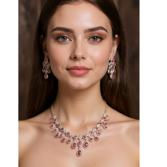 Elegant Red Teardrop Necklace & Earring Set