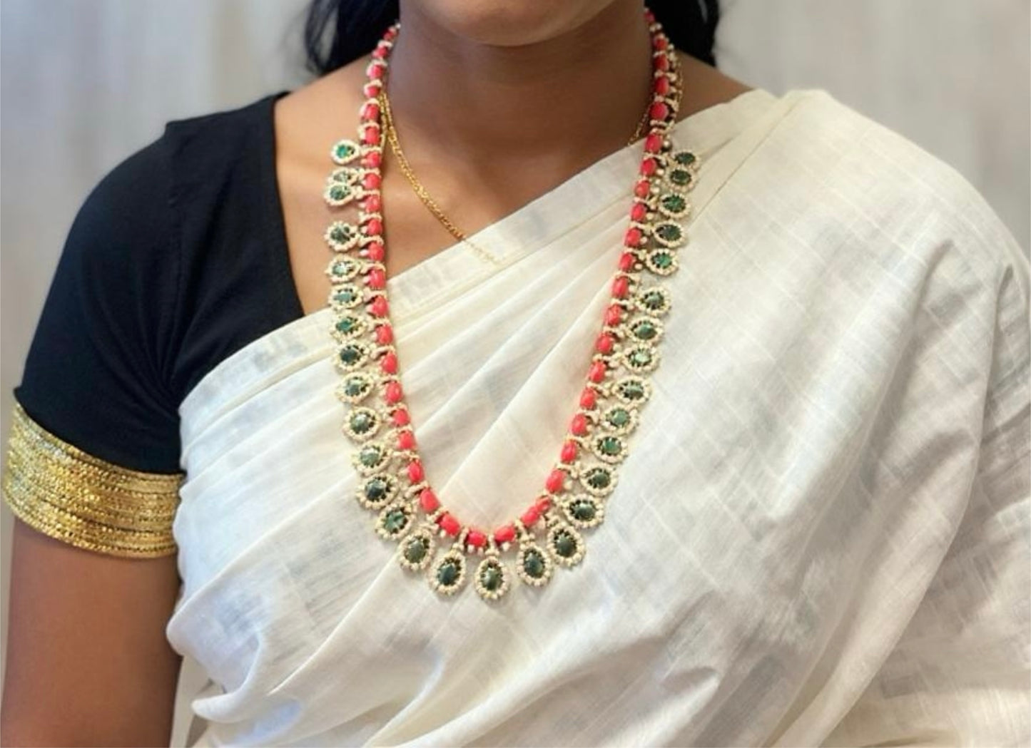 Coral & Emerald Teardrop Necklace Set