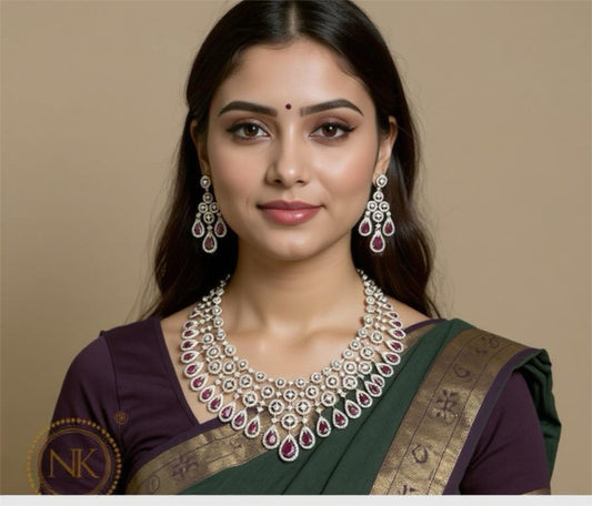 Diamond CZ & Ruby-Tone Teardrop Necklace Set