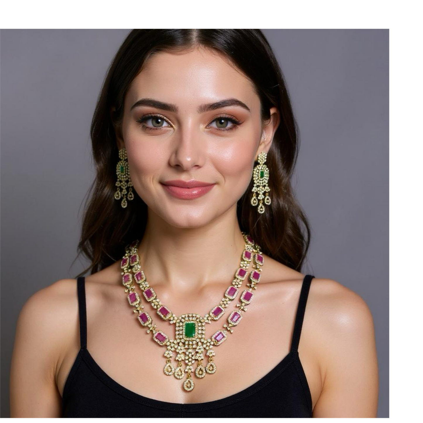 Royal Ruby & Emerald Bridal Necklace Set