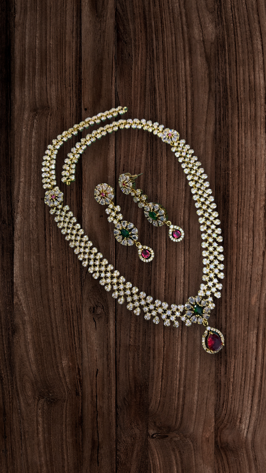 Elegant Stone-Studded Necklace & Earring Set with Multi-Color Accents