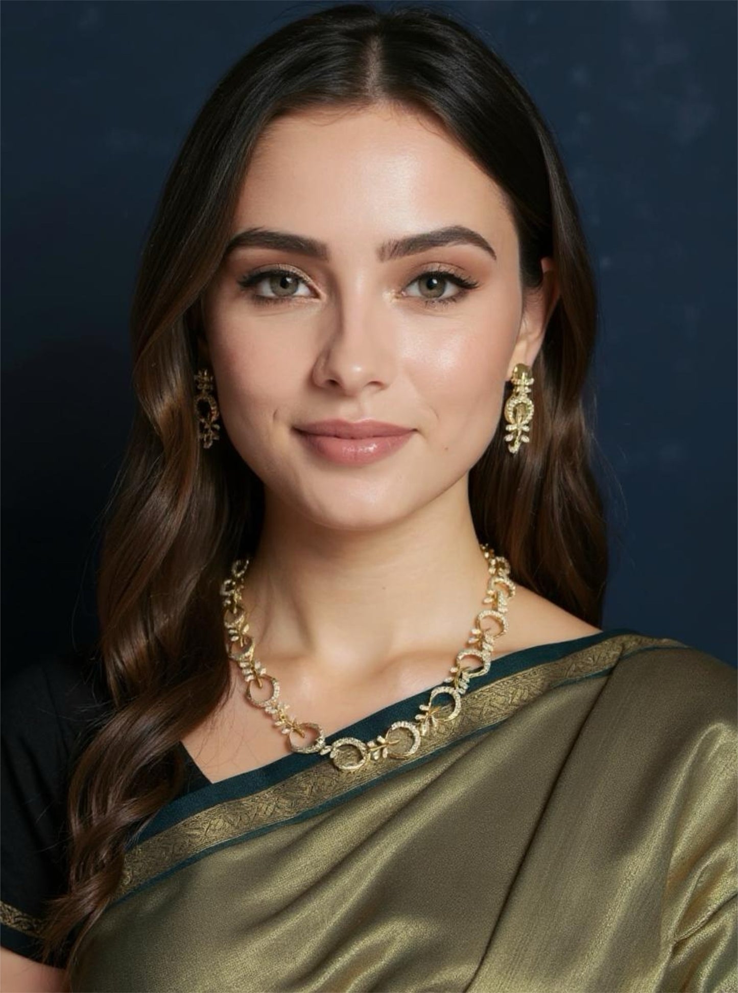 Gold-Plated Circle & Leaf Jewelry Set