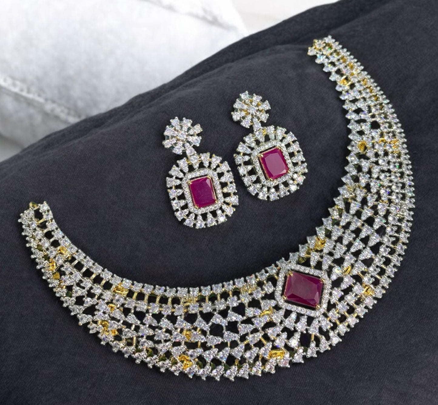 Ruby & Diamond-Style Choker Necklace Set