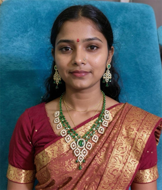 Emerald Green CZ Stone Necklace & Earring Set