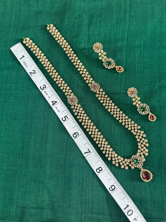 Elegant Stone-Studded Necklace & Earring Set with Multi-Color Accents