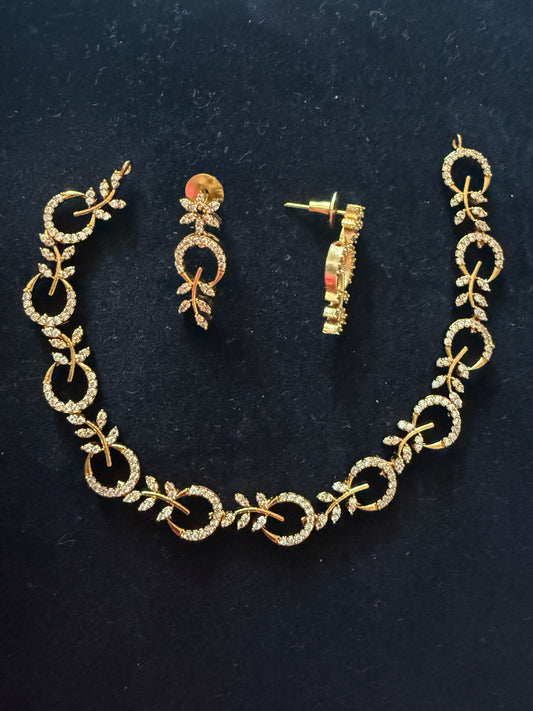 Gold-Plated Circle & Leaf Jewelry Set