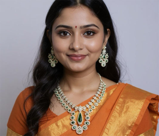 Elegant Emerald & Diamond-Style Necklace Set