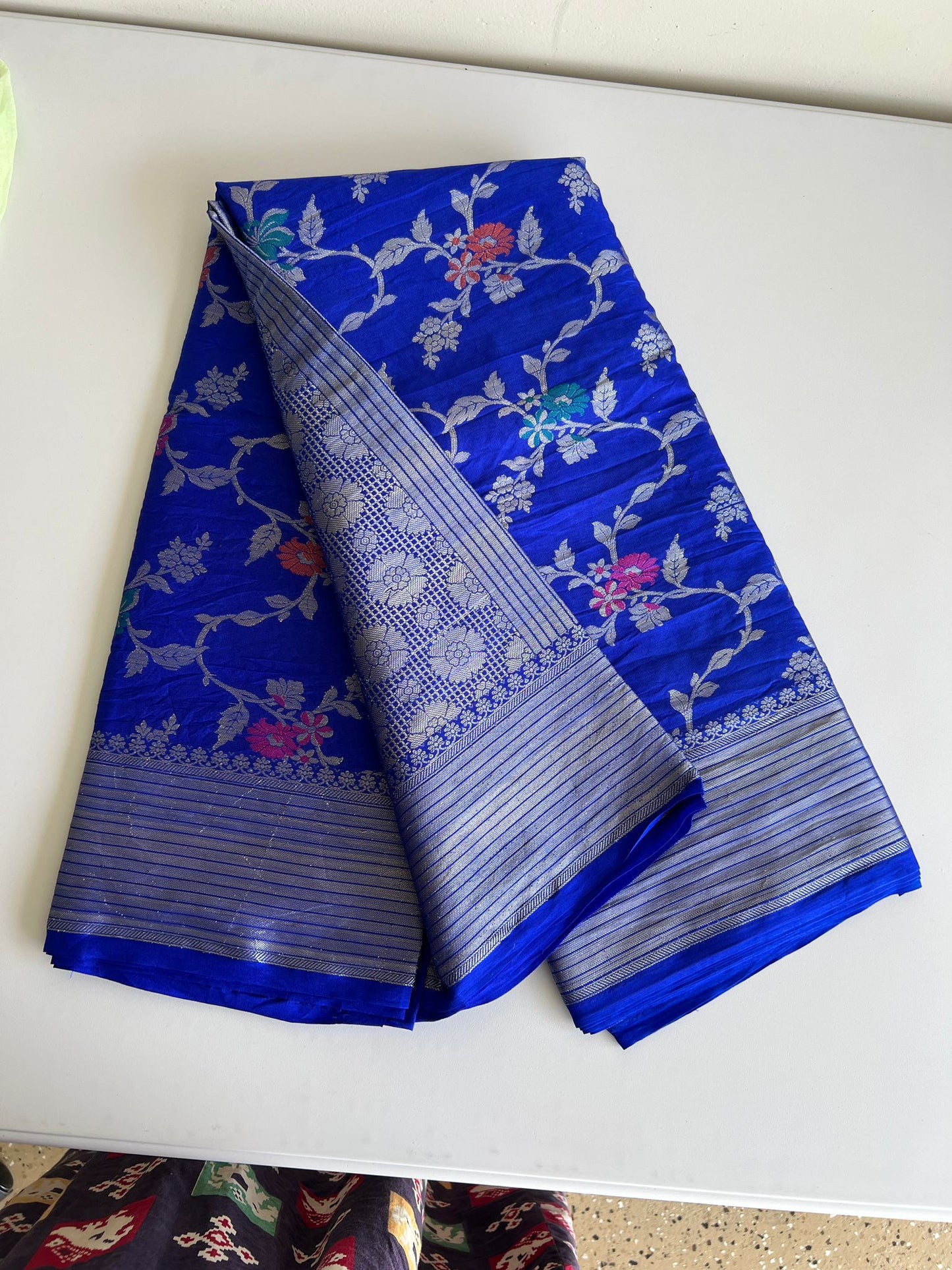Banarasi Semi Georgette Silk Saree with Multicolor Meenakari Weaving & Zari Border