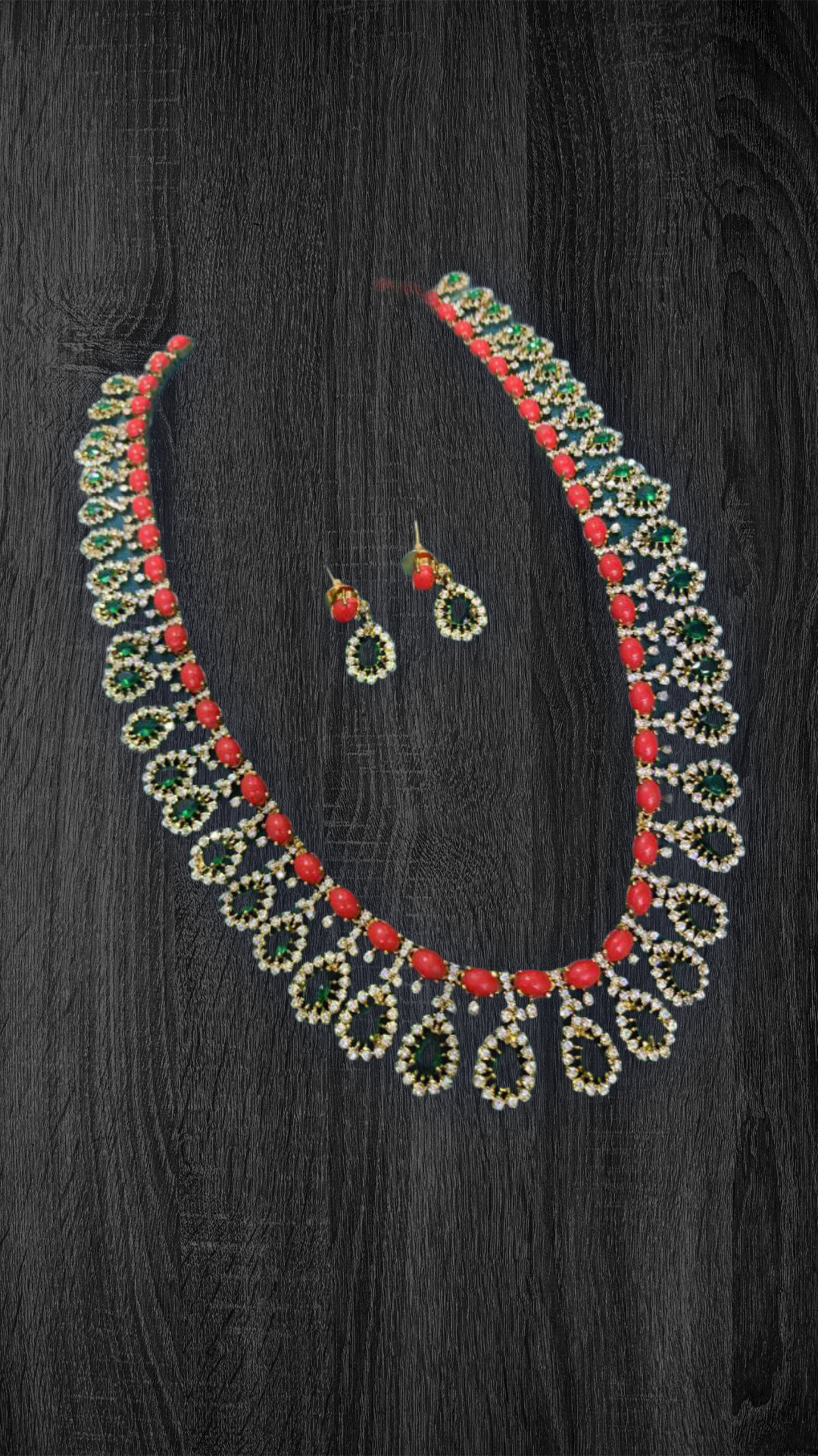 Coral & Emerald Teardrop Necklace Set