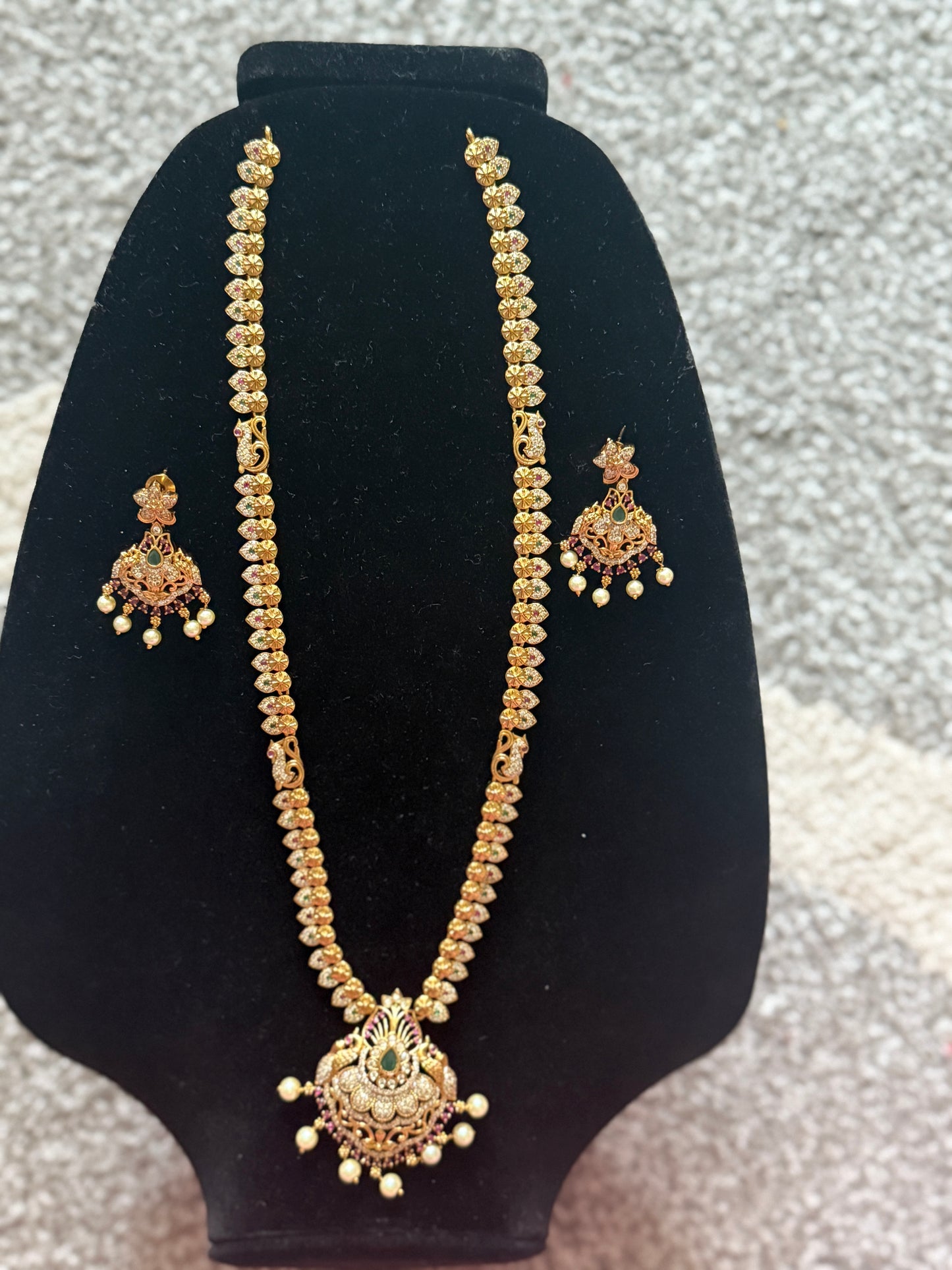 Traditional Antique Gold-Tone Temple Necklace & Earring Set