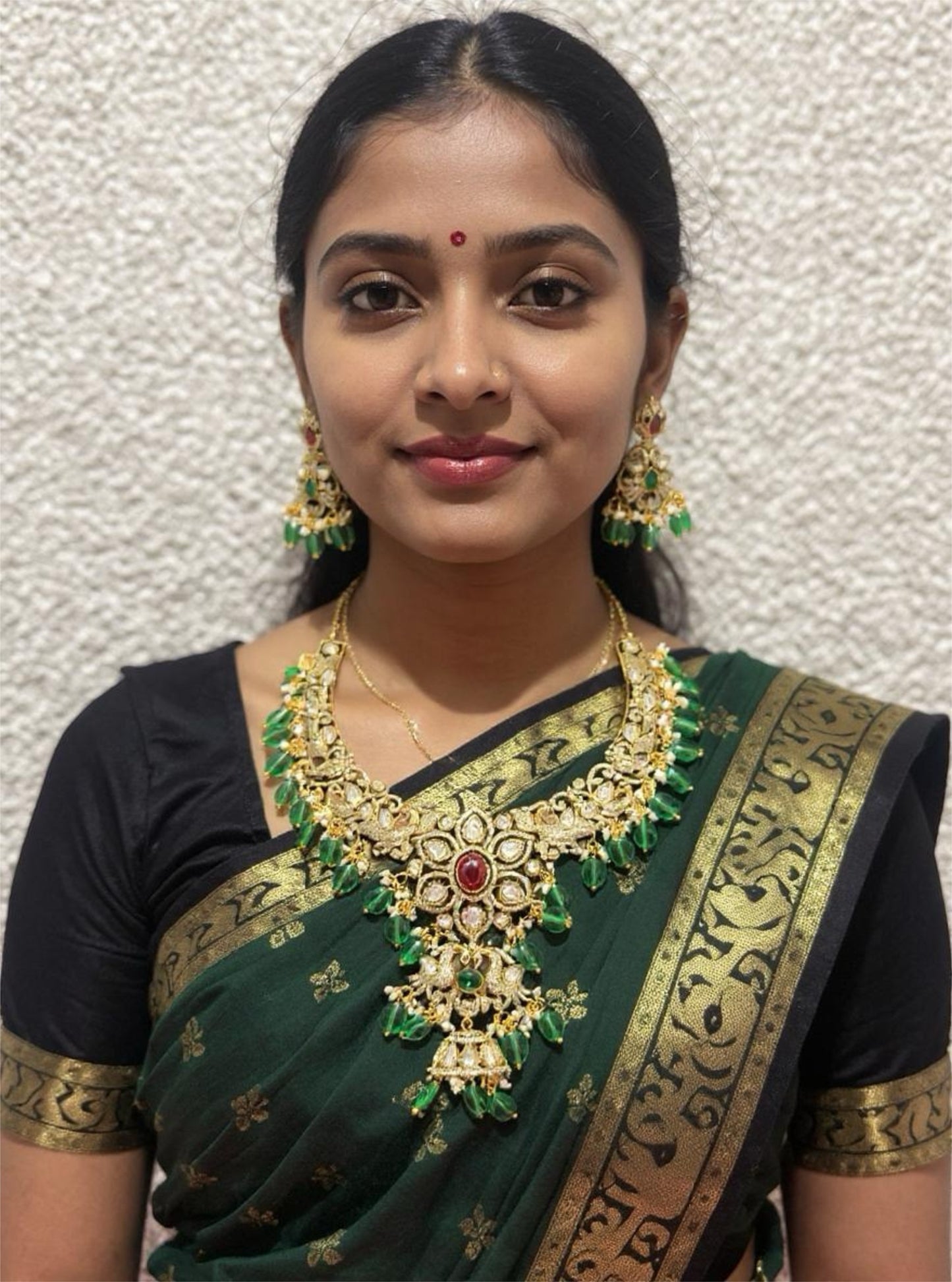 Regal Green & Gold Bridal Necklace Set