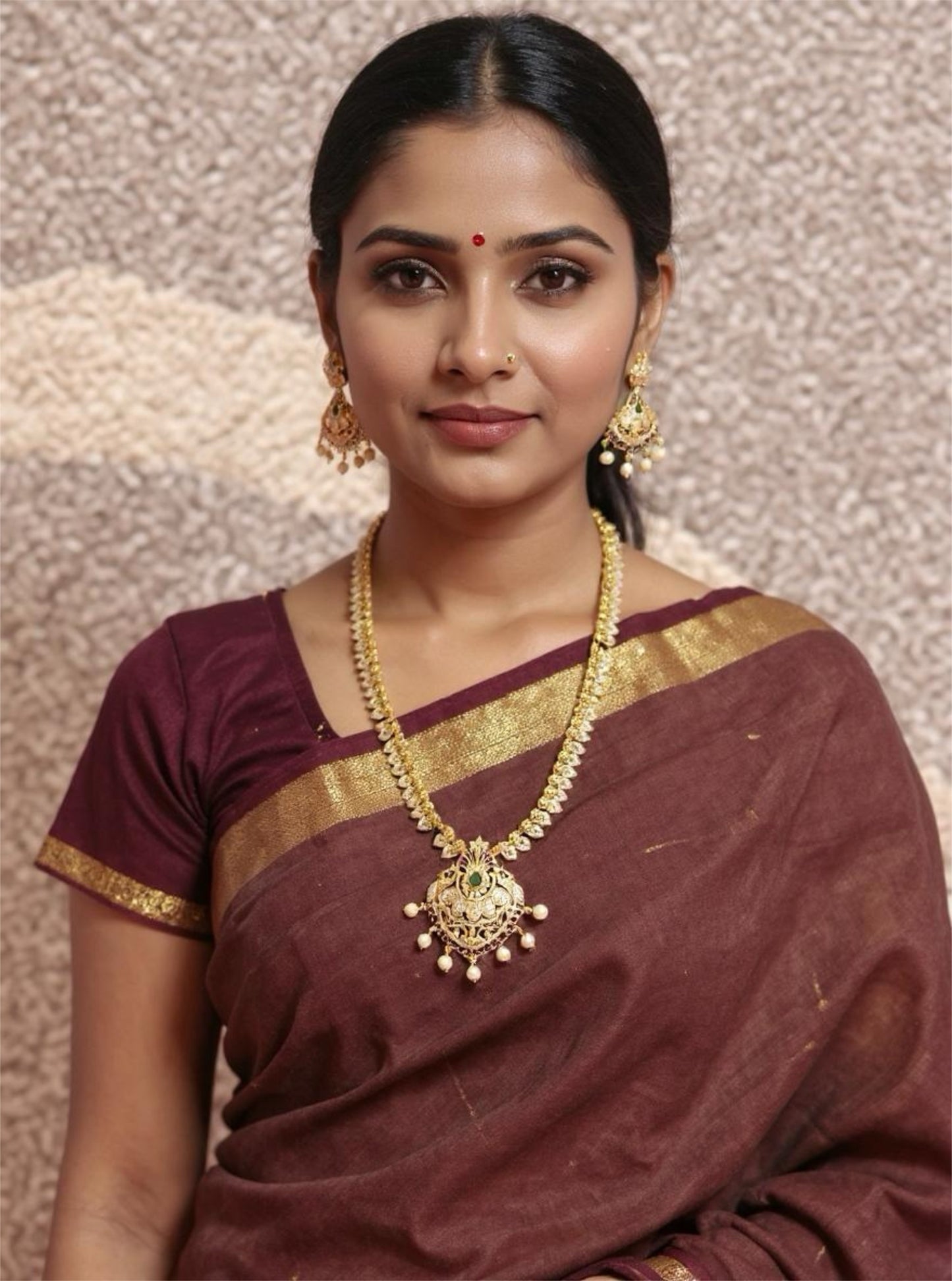 Traditional Antique Gold-Tone Temple Necklace & Earring Set