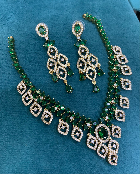 Emerald Green CZ Stone Necklace & Earring Set
