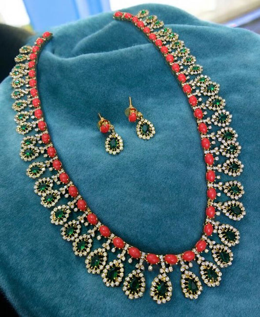 Coral & Emerald Teardrop Necklace Set