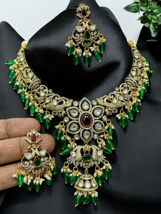Regal Green & Gold Bridal Necklace Set