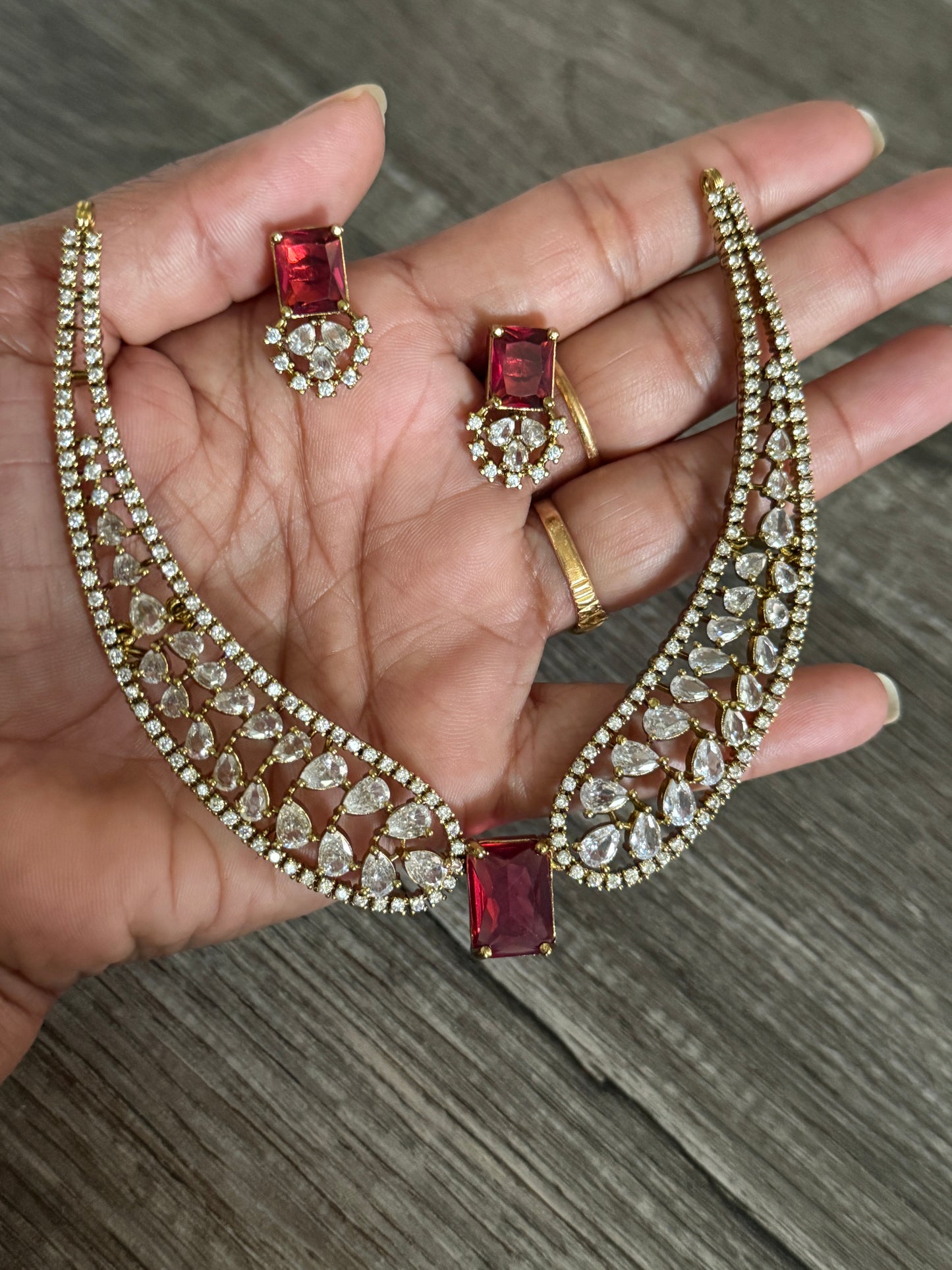 Victoria Set – Royal Red & White Stone Necklace and Earring Set