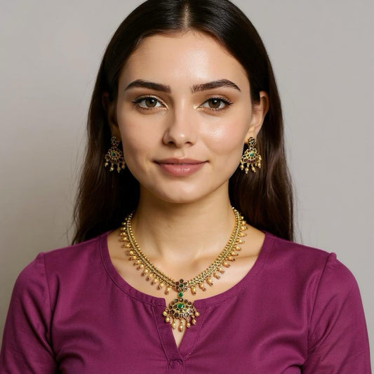 Traditional Kemp Stone Gold-Plated Necklace Set