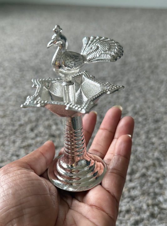 Silver-Tone Peacock Diya