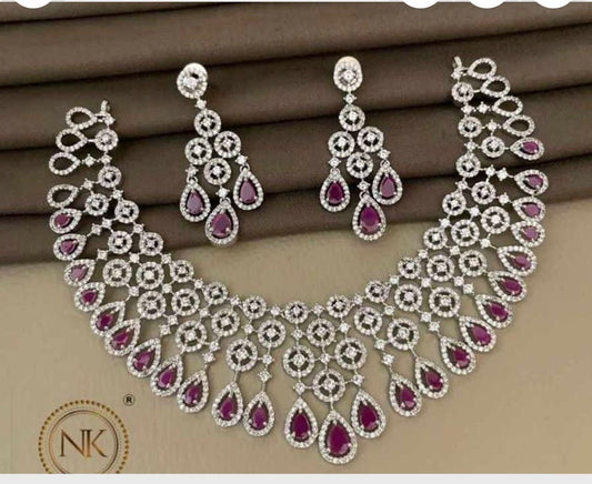 Diamond CZ & Ruby-Tone Teardrop Necklace Set