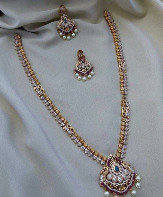 Traditional Antique Gold-Tone Temple Necklace & Earring Set