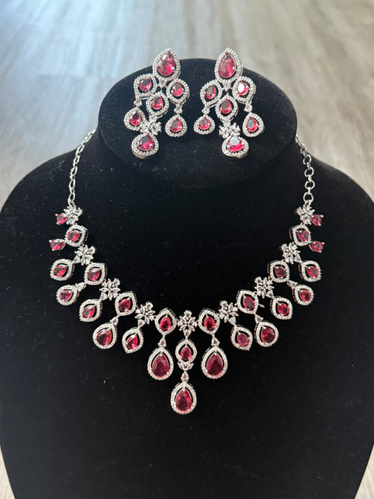 Elegant Red Teardrop Necklace & Earring Set