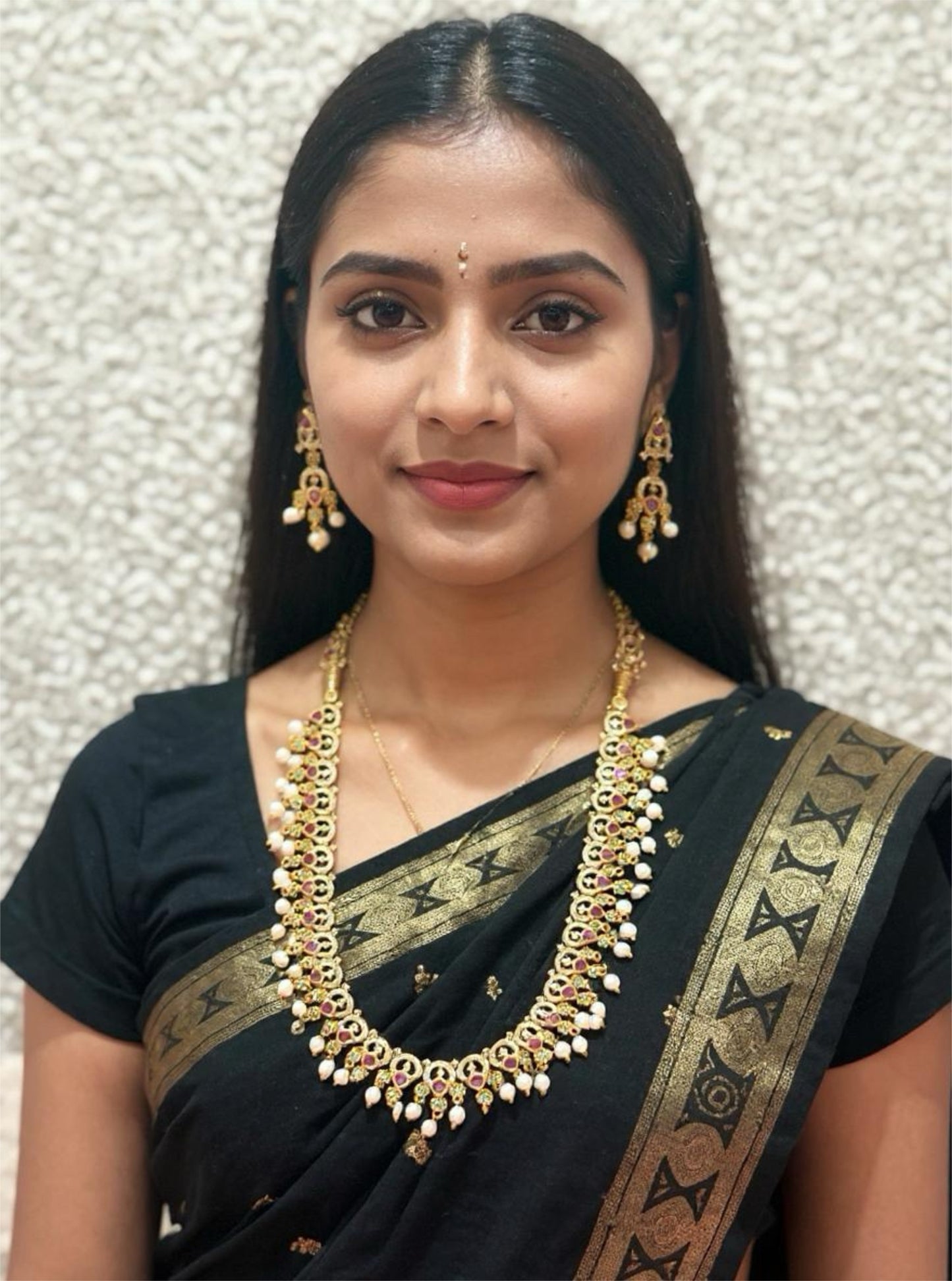 Antique Gold-Tone Necklace & Earring Set with Pearl Drops