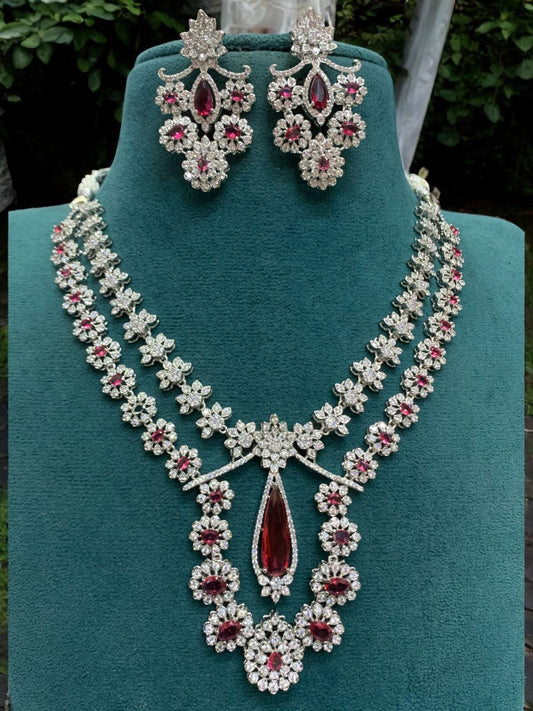 Sparkling Ruby & Diamond-Style Necklace Set