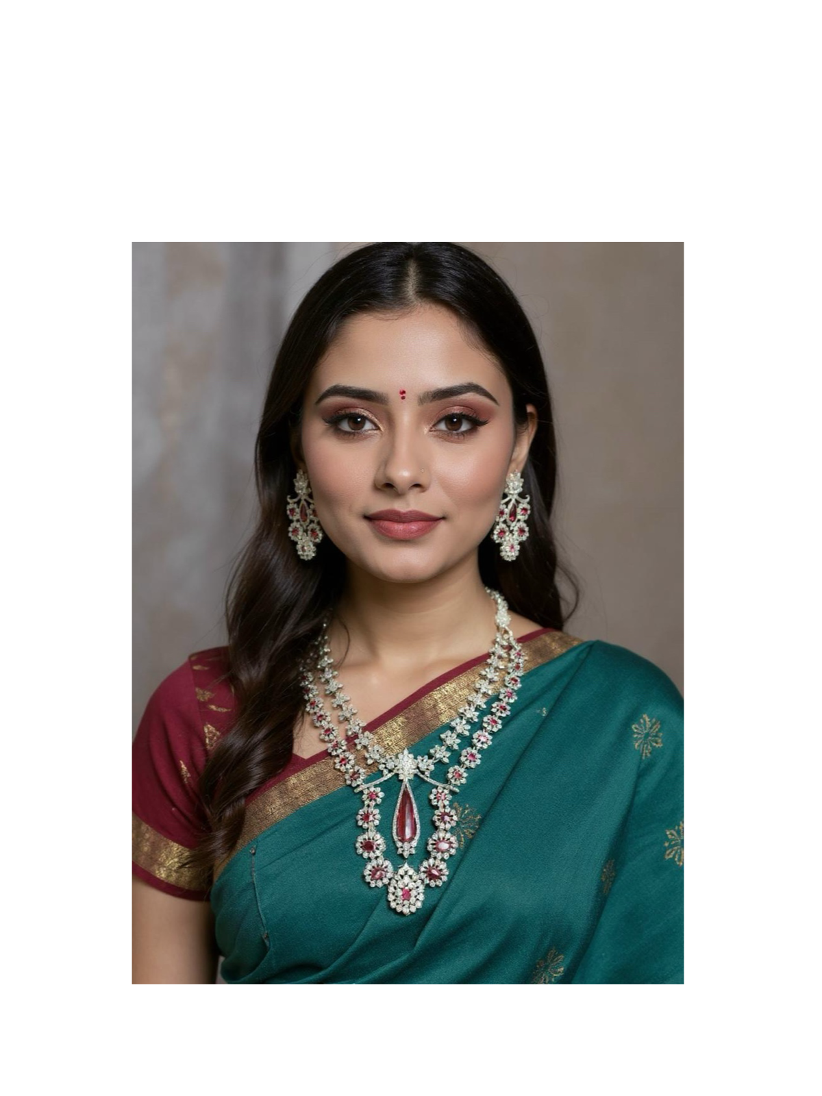 Sparkling Ruby & Diamond-Style Necklace Set