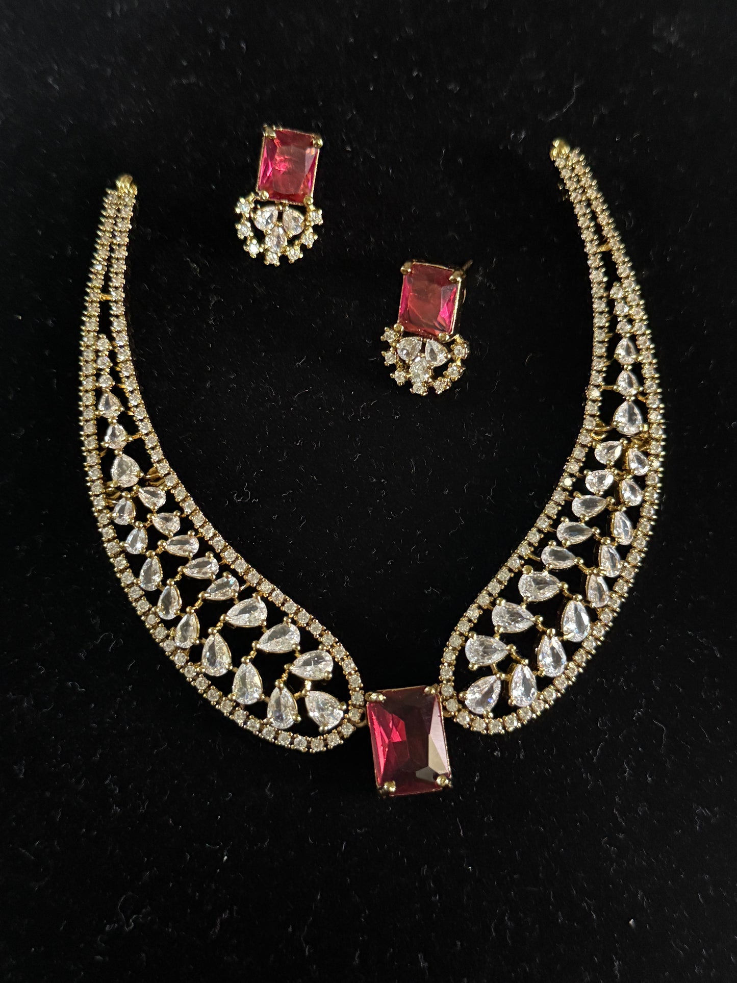 Victoria Set – Royal Red & White Stone Necklace and Earring Set