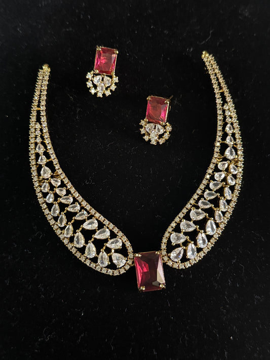 Victoria Set – Royal Red & White Stone Necklace and Earring Set