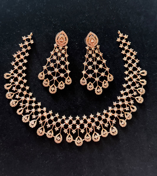 Rose Gold Lattice Necklace Set