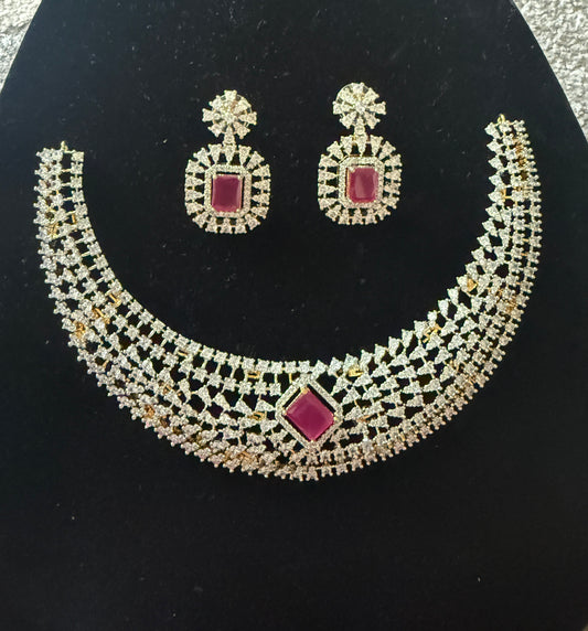 Ruby & Diamond-Style Choker Necklace Set