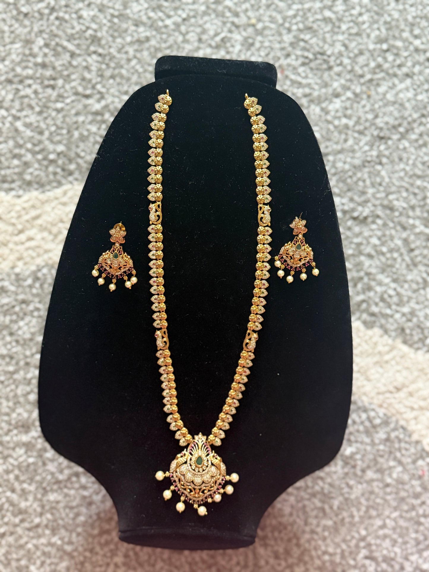 Traditional Antique Gold-Tone Temple Necklace & Earring Set