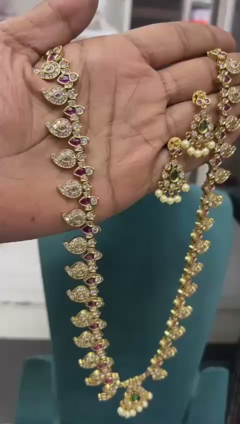 Antique Gold-Tone Necklace & Earring Set with Pearl Drops