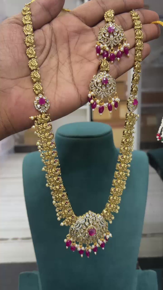 Antique Gold Temple Necklace Set with Ruby Accents
